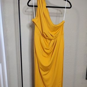 One Shoulder Draped Midi Dress with Waist Tie